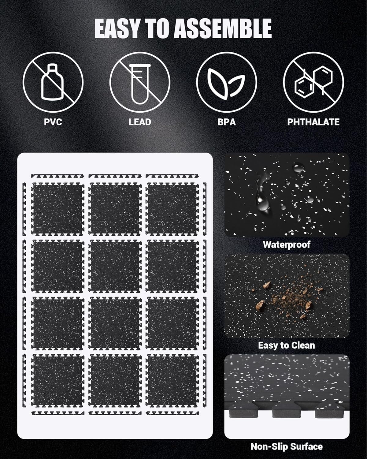 GARVEE Extra Thick Puzzle Exercise Equipment Mat with High Density EVA Foam Interlocking Tiles for Protective,Cushioned Workout Flooring for Home and Gym Equipment,Black,0.75"/48 Sq Ft - 13 Tiles