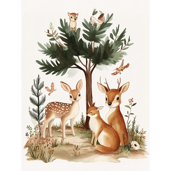 Cute Forest Animals Wall Art Canvas Print， Perfect for Living Room， Bedroom， Nursery， Office， and Hallway Decoration.