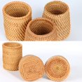 thumbnail image 4 of Hand Woven Rattan Pen Holder Cups Wicker Makeup Brush Storage Basket Kitchen Cookware Organizer Caddy Home Table Decoration, 4 of 7