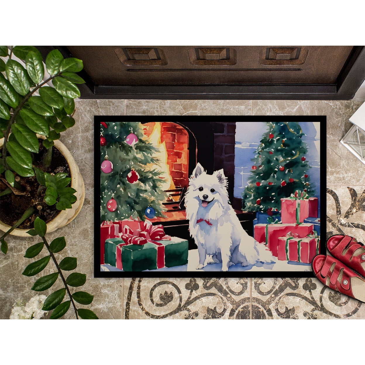 Carolines Treasures DAC2686MAT 18 x 27 in. Japanese Spitz Cozy Christmas Doormat