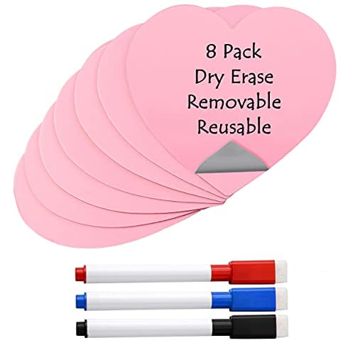 Mornajina 8Pcs Dry Erase Sticky Notes 4x4 inch Reusable Whiteboard Labels Stickers with 3 Markers, Heart Shape Notes Stickies Planner to Do List, Suitable for Wall, Fridge, Mirror, Desk, Glass
