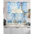 thumbnail image 2 of Nautical Blue Kitchen Curtains Swag Valance and Tier Curtains Set 24 Inch Length, Lighthouse Ocean Sailboat Summer Painting Rod Pocket Drape Panels Pair Swag Curtain for Bathroom/Cafe/Window, 2 of 6