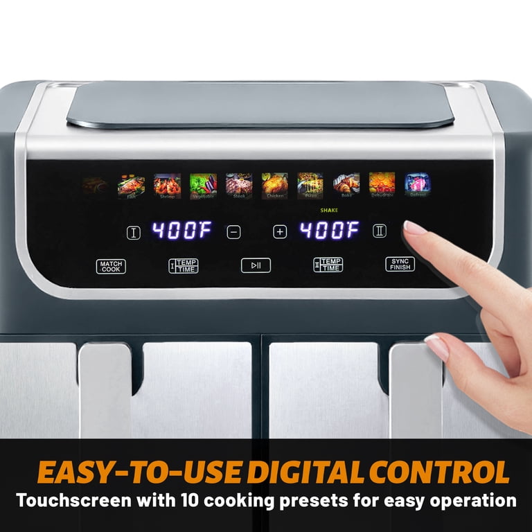EDX 9QT Dual Basket Stainless Steel Air Fryer with Digital Sync