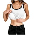 thumbnail image 2 of TGSLY Women's Crew Neck Cropped Tank Tops Ribbed Knit Color Block Contrast Trim Sleeveless Vest Athleisure Casual Built in Padded Bra Solid Color Tshirts XL, 2 of 7