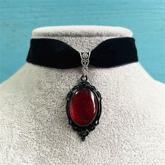 Gargantilla con colgante de camafeo de vampiro gótico, collar de terciopelo para mujer