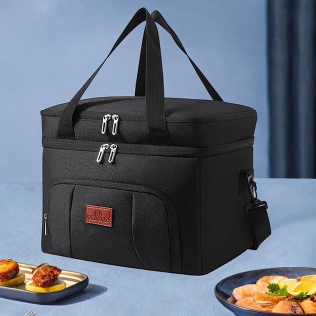 Bolsa más fresca con aislamiento, bolsa térmica con estuche comercial para viajes, pesca Negro