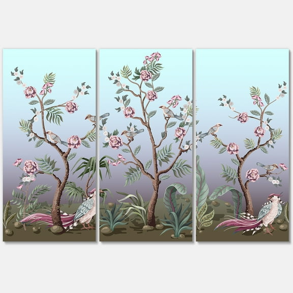 Designart ' Chinoiserie With Peonies and Birds II ' Traditional Canvas Wall Art Print