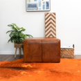 thumbnail image 2 of Kailey Mid-Century Modern Square Genuine Leather 27.5" Ottoman in Tan, 2 of 6