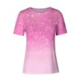 thumbnail image 4 of Frostluinai Casual Shirts for Women Short Sleeve Glittle Tops Crew Neck Gradient T Shirts Plus Size Sparkly Tees Summer Top for Women, 4 of 4