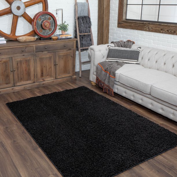 Mohawk Home Willow Creek Solid Shag Area Rug, Black