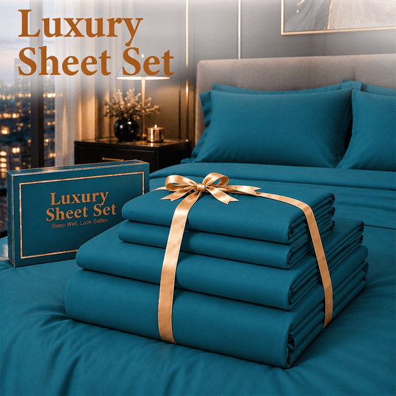 Luxury Bedding Set, Peacock Blue Twin, Soft Smooth Bed Sheets with Deep Pocket Fitted Sheet Fits 8" to 16" Mattress