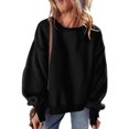 thumbnail image 3 of Round Neck Pullover for Women Loose Lambswool Casual Versatile Long Sleeve Top Fall Winter Sweatshirt Black L, 3 of 8