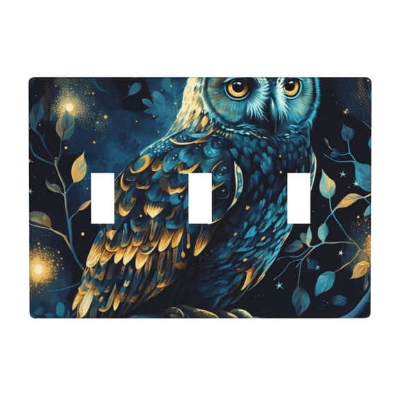 Owl Sky Tree Art 3 Gang Light Switch Cover Decorative Triple Toggle Wall Plate for Kitchen Bedroom Bathroom Living Room Decor
