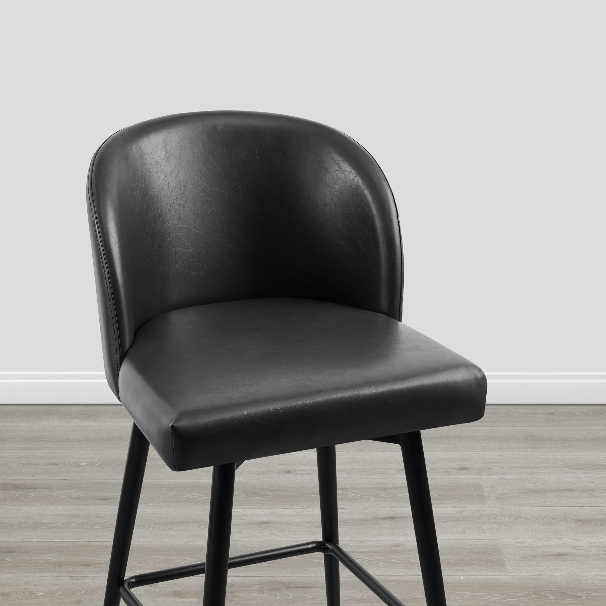 Spruce & Spring Counter Height Swivel Barstool with Metal Legs Set of 2, Black, Faux Leather