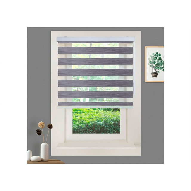 WYMO Zebra Blinds 69 x 96 INCH - Sheer Horizontal Blinds and Shades for Daytime and Nighttime - Light Filtering Roller Shades for Windows - Blue Grey - Manual Control Stick