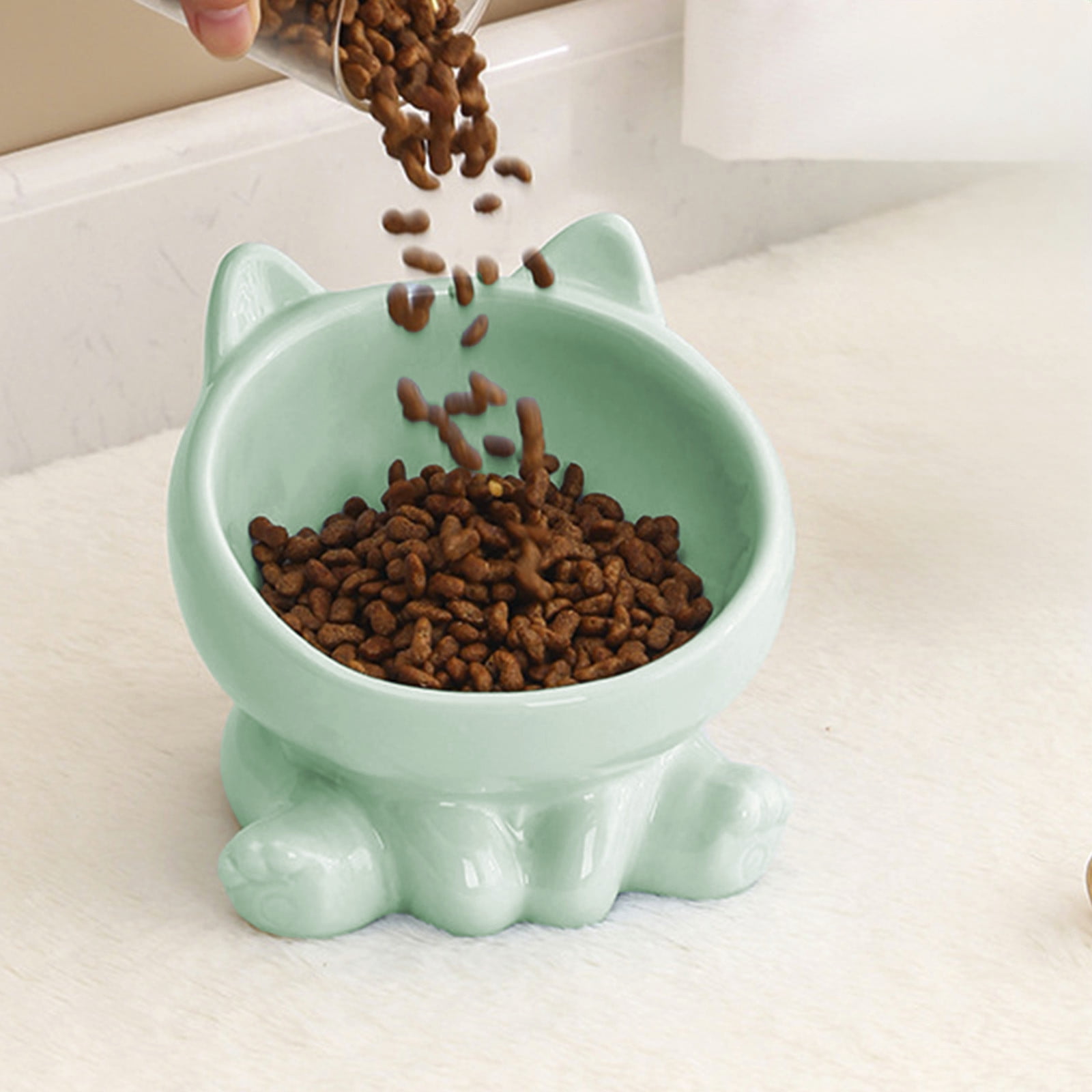 Pet Bowl, Elevated Ceramic Cat Bowl, Reducing Neck Bending and Pressure, for Indoor Cats and Small Dogs Food Bowls, 4x5in