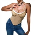 thumbnail image 3 of Corsé con Cuello en V, Tirantes Ajustables y Ribete de Encaje con Volantes para Mujer Top Corto Moldeador Caqui S, 3 of 10