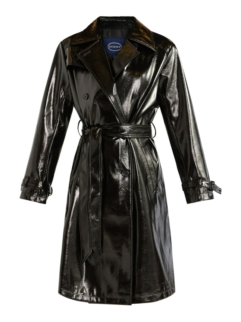 トレンチコート Convertible Crinkled Glossed-leather Trench Coat Scoop Women's Crinkle Faux Patent Leather Double Breasted
