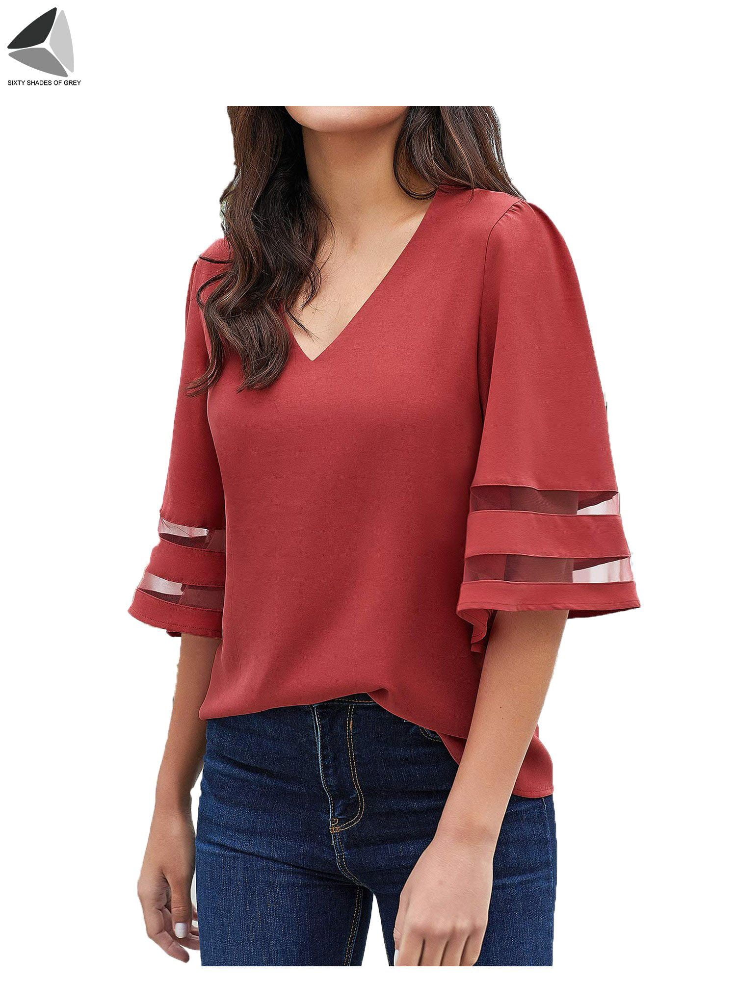 black v neck chiffon top