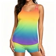 thumbnail image 2 of Two Piece Tankini Swimsuits for Women Gradient Tummy Control Bathing Suit with Shorts Athletic Swimwear, L, 2 of 7