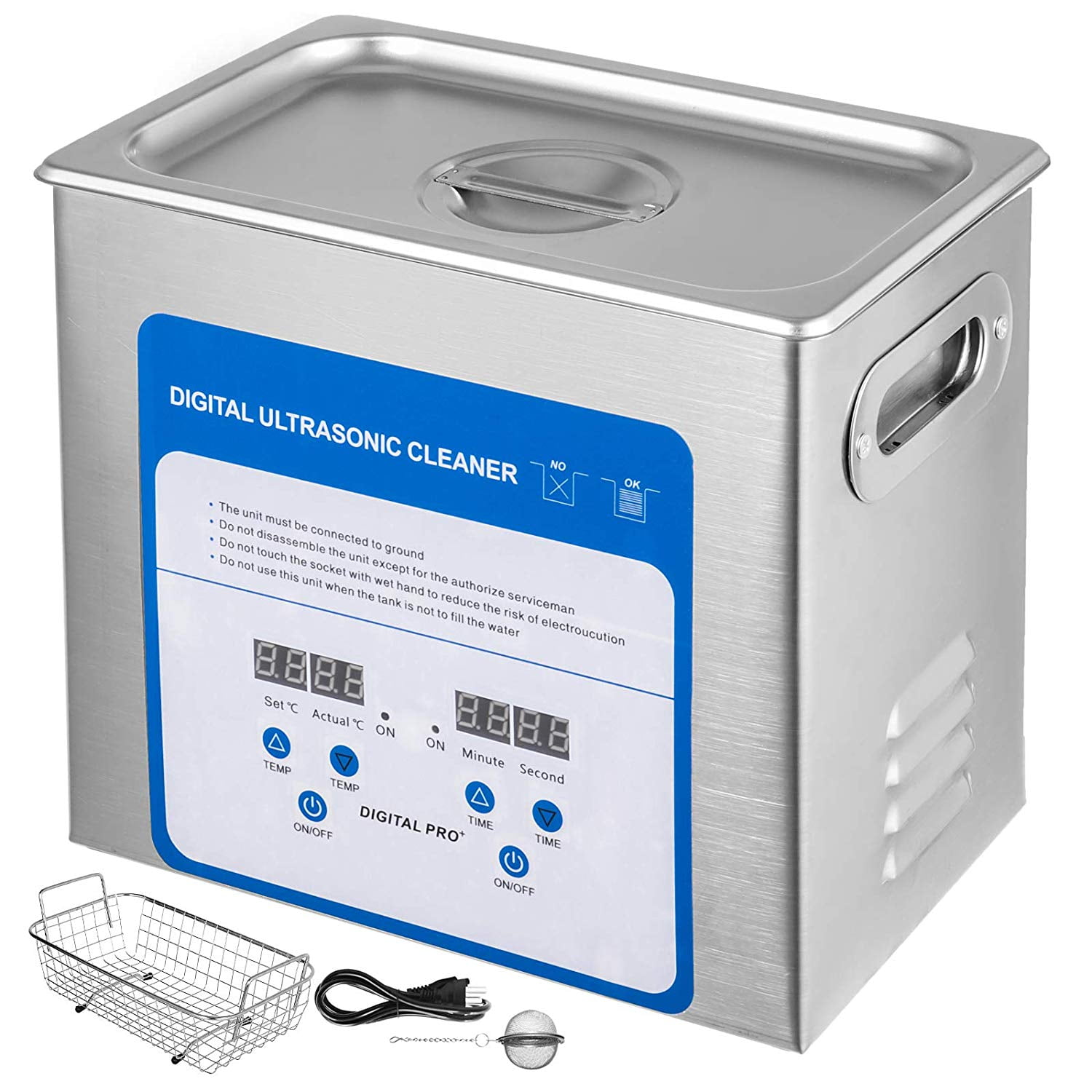 VEVOR 3.2L Professional Ultrasonic Cleaner 320W 304 and 316 StainlessSteel Digital Lab