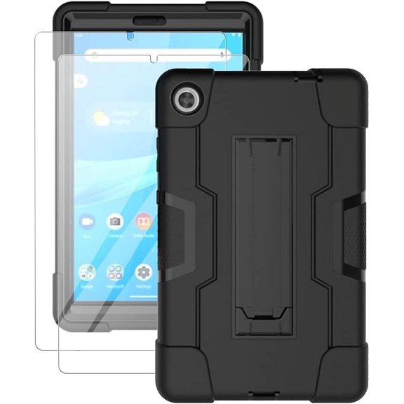 FIEWESEY for Lenovo Tab M8 Gen 3 2022 Case,Heavy Duty Shockproof Kids Hybrid Rugged Case(with Stand) for Lenovo Tab M8/M8 Smart /Tab M8 HD LTE 8 Inch Tablet Screen Protector(Black/Black,1 Pack)