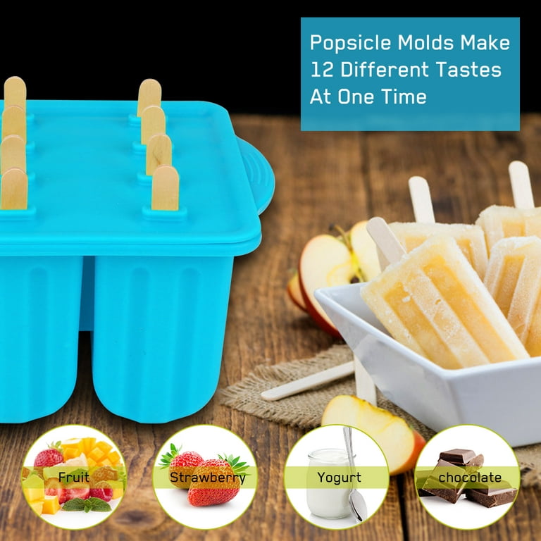 Silicone Popsicle Molds Genteen 2 sets of molds with 12 sticks