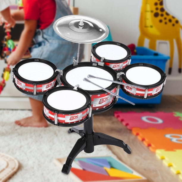 Batería De Juguete Para Niños 3+ Años - 5 Tambores, Platillo, Pedal, Baquetas Y Taburete - Instrumento Musical Educativo Bilingüe