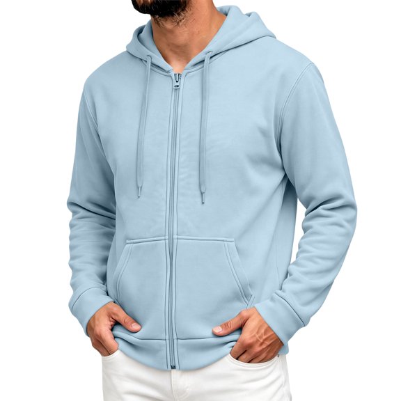 Fabrcox Men's Zip Up Hoodie Fleece Lined Long Sleeve Sweat Shirt for Men Fall Winter Warm Casual Outdoor Athletic Jackets for Men with 2 Pockets Blue XL
