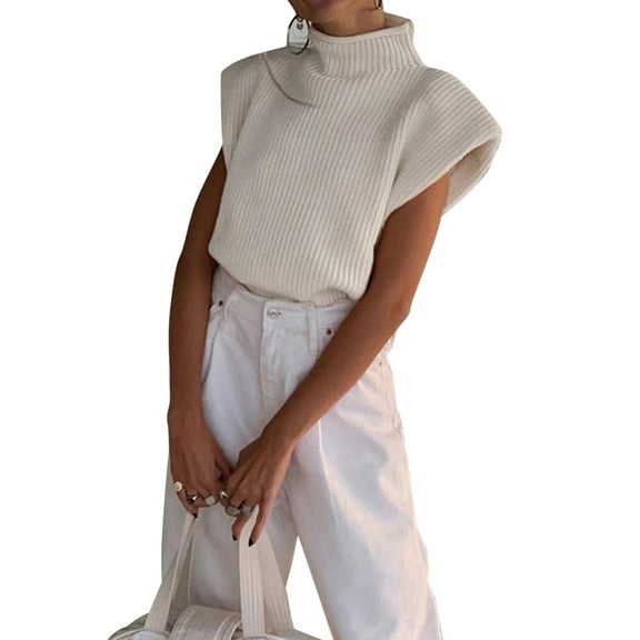 Rdhnmea Women Summer Cap Sleeve Sweater Vest Elegant High Neck Stretchable Knit Pullover Tops Y2k Streetwear