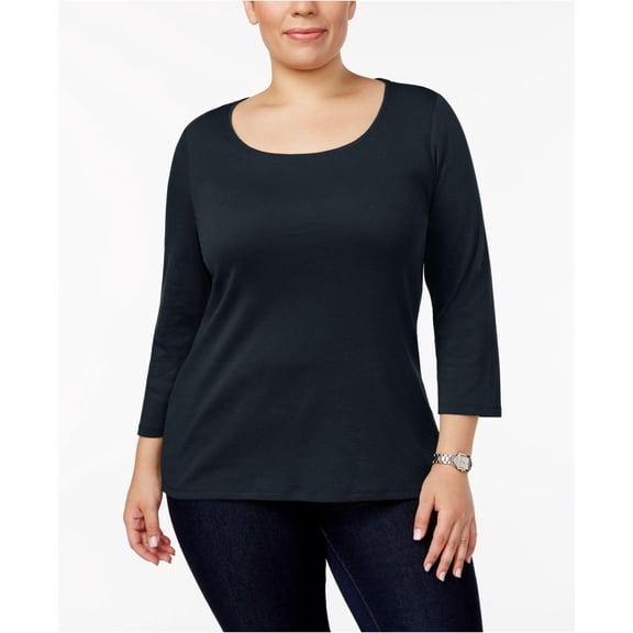Charter Club Plus Size Cotton Scoop Neck Top Navy 3X