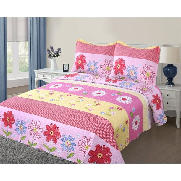 Golden Linens Full Size( 1 Quilt, 2 Shams) Pink Light Pink Yellow ...