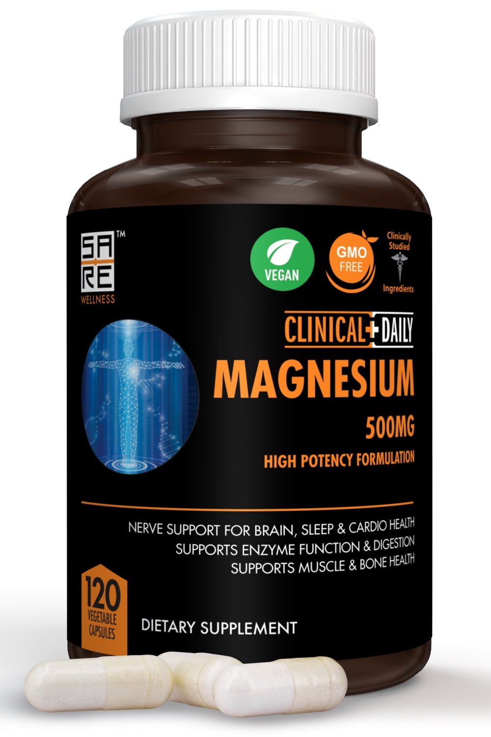 CLINICAL DAILY Pure Magnesium Citrate Capsules High Potency 500mg with Natural Magnesium Oxide