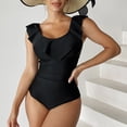 thumbnail image 2 of Traje de baño de una pieza con volantes Traje de baño de una pieza con cuello redondo ajustado a la moda para mujer Negro Negro S, 2 of 8
