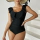 thumbnail image 2 of Traje de baño de una pieza con volantes de moda Slim Fitting cuello redondo traje de baño de una pieza para mujer negro L, 2 of 8