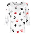thumbnail image 4 of TKLPEHG Womens 3/4 Sleeve Tops Crew Neck Three-quarter Sleeve Tshirt Fashion Casual Loose Dog Paw Print Graphic Tee Summer Cute Comfy Blouses (Red,S), 4 of 4