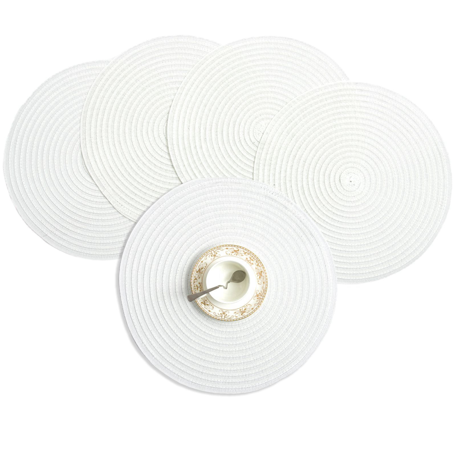 RAY STAR Vinyl Placemats Set of 4, 15in Round Vinyl Weave Placemats, Heat Resistant Wipable Place Mat