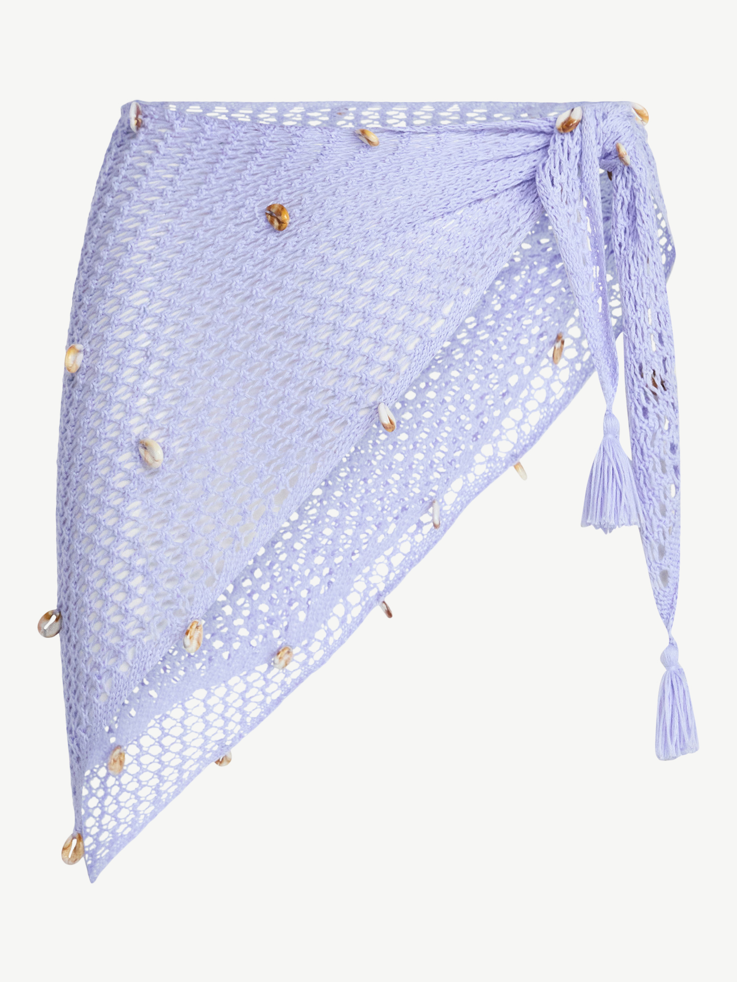 No Boundaries Fishnet Pareo with Faux Shells, One Size, Lilac Sea, Women's