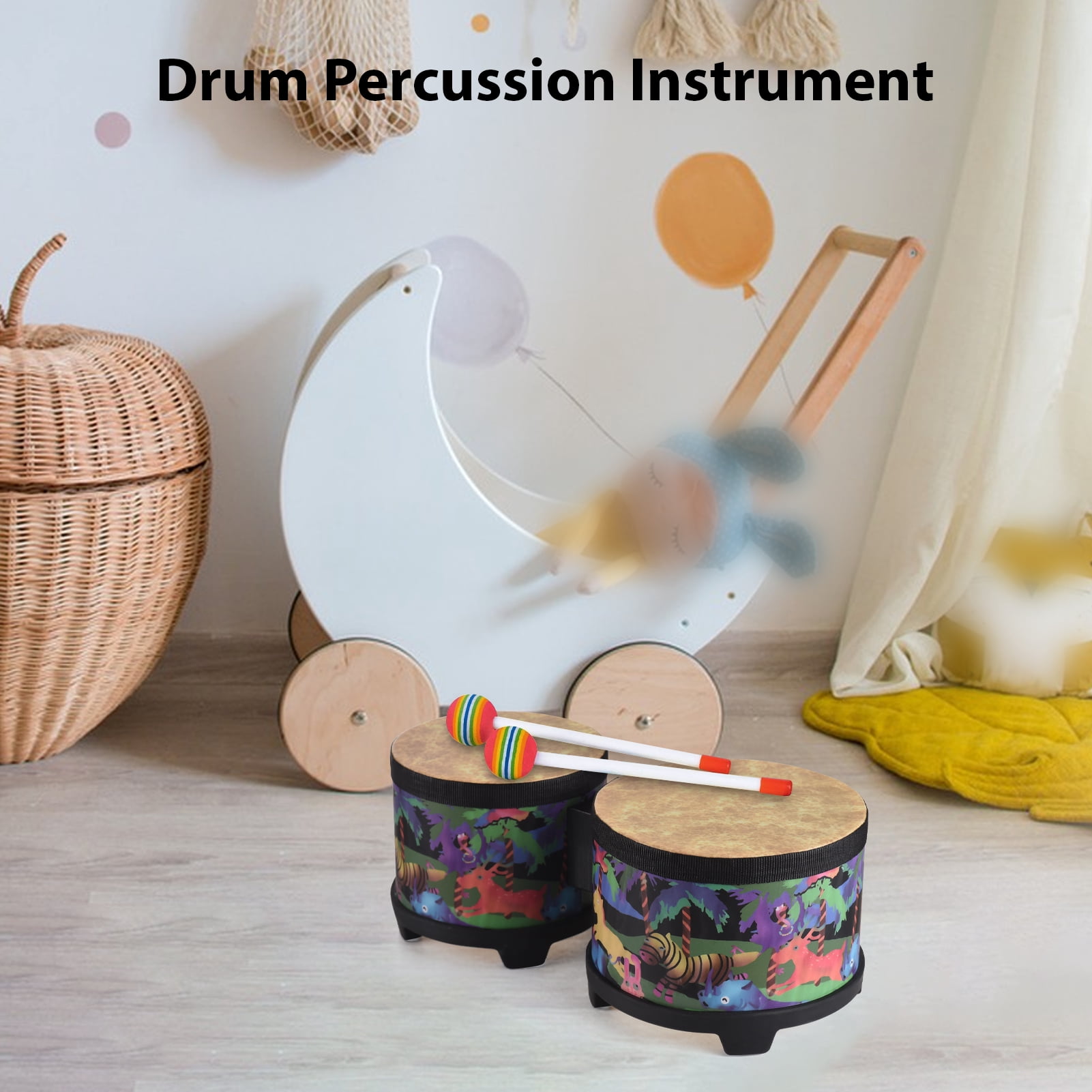 Drum Percussion Instrument 5-inch and 6-inch Floor Drum for Christmas Birthday Bongo Floor Drums with 2 Drum Mallets Musical Instrument