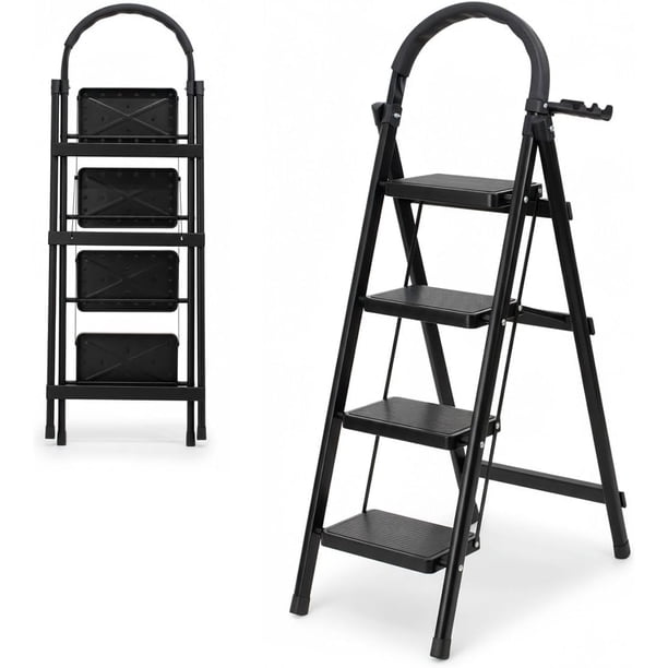 Escalera De Tijera Escalera Tubular Escalera Plegable Hecha de Acero Inoxidable Escalones Y Patas Antideslizantes Altura (4 Escalones Negro)