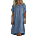thumbnail image 2 of Under $20 Summer Dresses Plus Size, Fashion Women's Summer Casual Round Neck Short Sleeve Solid Beach Sundresses Pockets Dress(Navy,L), 2 of 5
