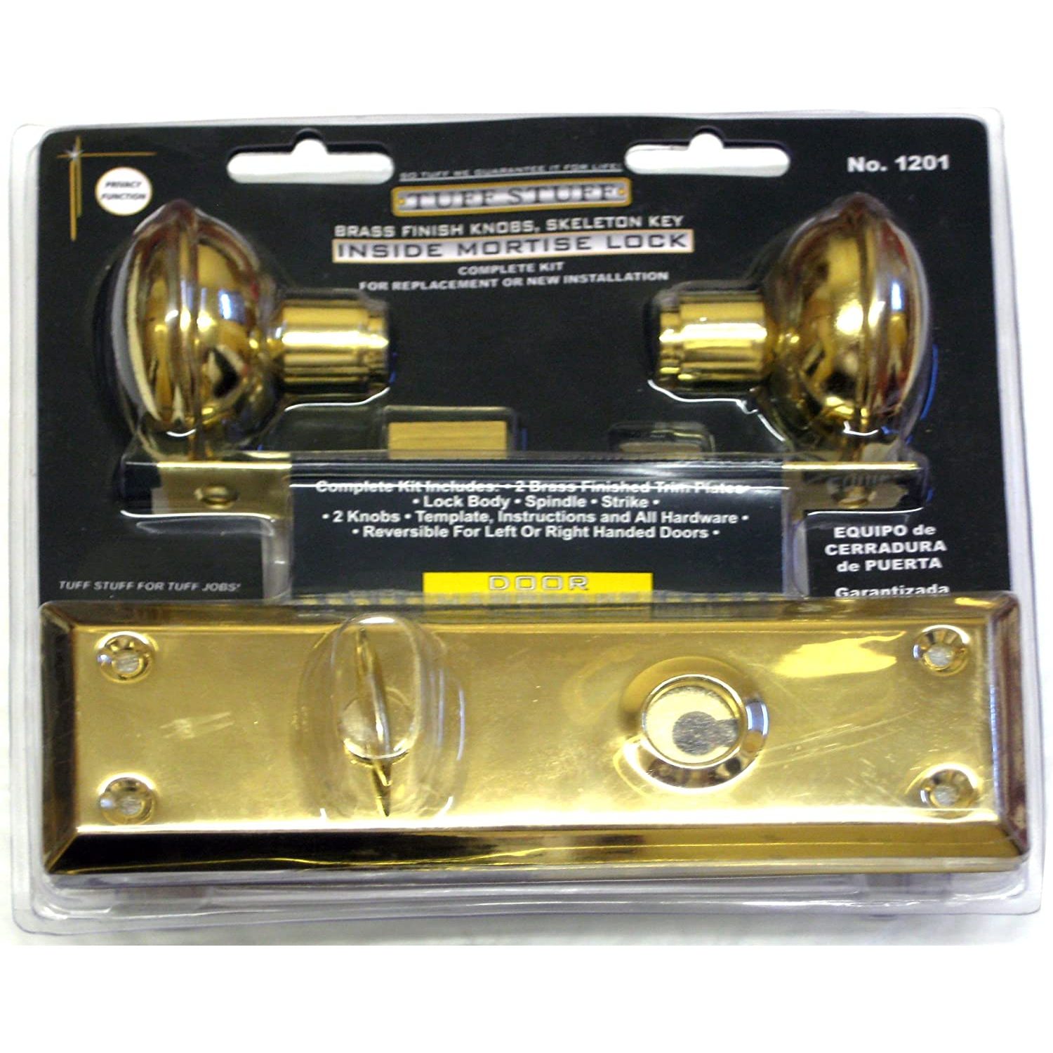Brass Finish Inside Mortise Lock with Skeleton Key, Finish Brass