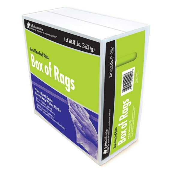 Buffalo Industries (60200) New White Bleached Knit Rags, 1 lb. box - All-Purpose Wiping, Cleaning, Polishing, Medium-Weight T-shirt Material, Washed and Bleached for Super Absorbency and Low-Linting