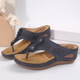 thumbnail image 3 of Platform Flip Flops for Women Bohemian Flower Hollow out Orthopedic Sandals Comfy Arch Support Footbed Slides Wedges Heels Slip on Beach Shoes Blue Size 8, 3 of 5