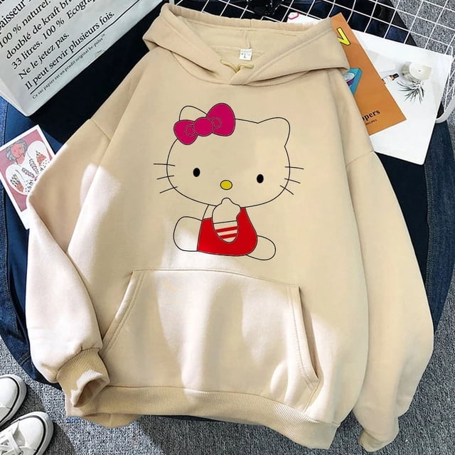 Sudadera estética para mujer 2024, ropa grunge Y2k, sudadera clásica japonesa de dibujos animados con capucha de Hello Kitty, tops retro de otoño e invierno