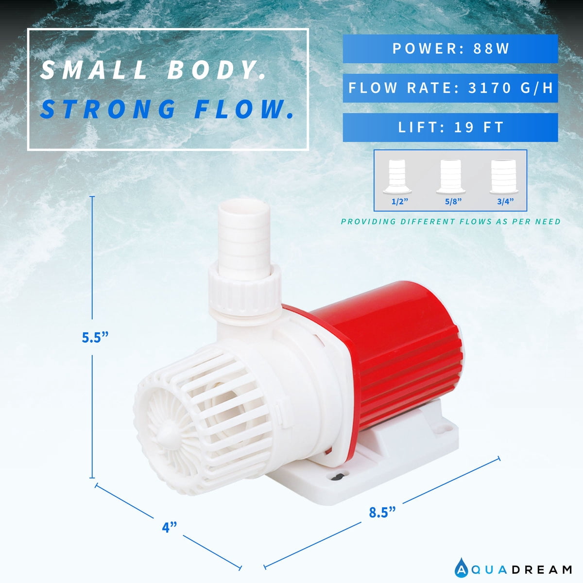 Dadeepaqua 24V DC Eco Marine Aquarium Wave Pump, 3170 GPH, Energy-Saving Submersible Water Pump for Fish Tanks, Ponds & Hydroponics