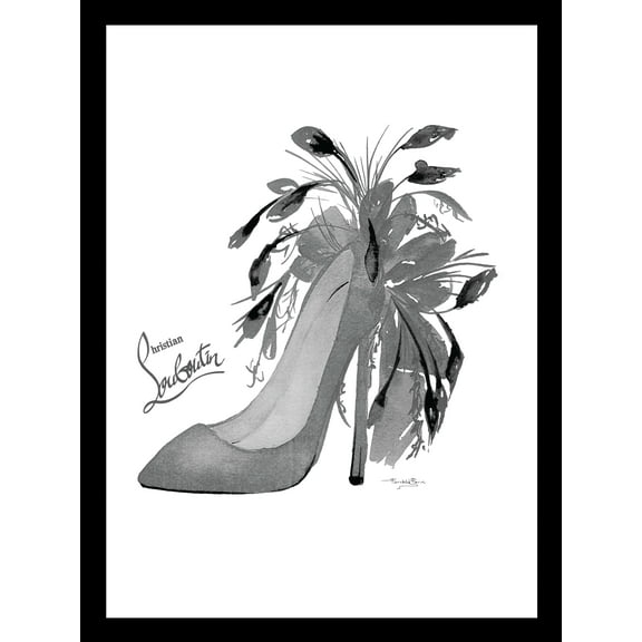 Venice Beach Collection's Glam Feathery Grey Classy Pump Heel 14x18 Framed Print