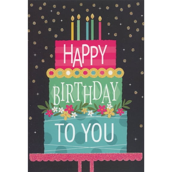 Pictura Neon Three Tier Birthday Cake Against Starry Night Sky Birthday Card