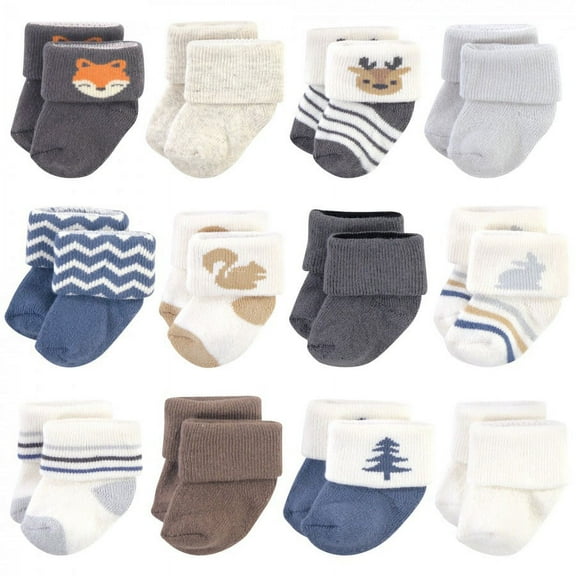 Hudson Baby Infant Boy Cotton Rich Newborn and Terry Socks, Boy Woodland, 0-3 Months