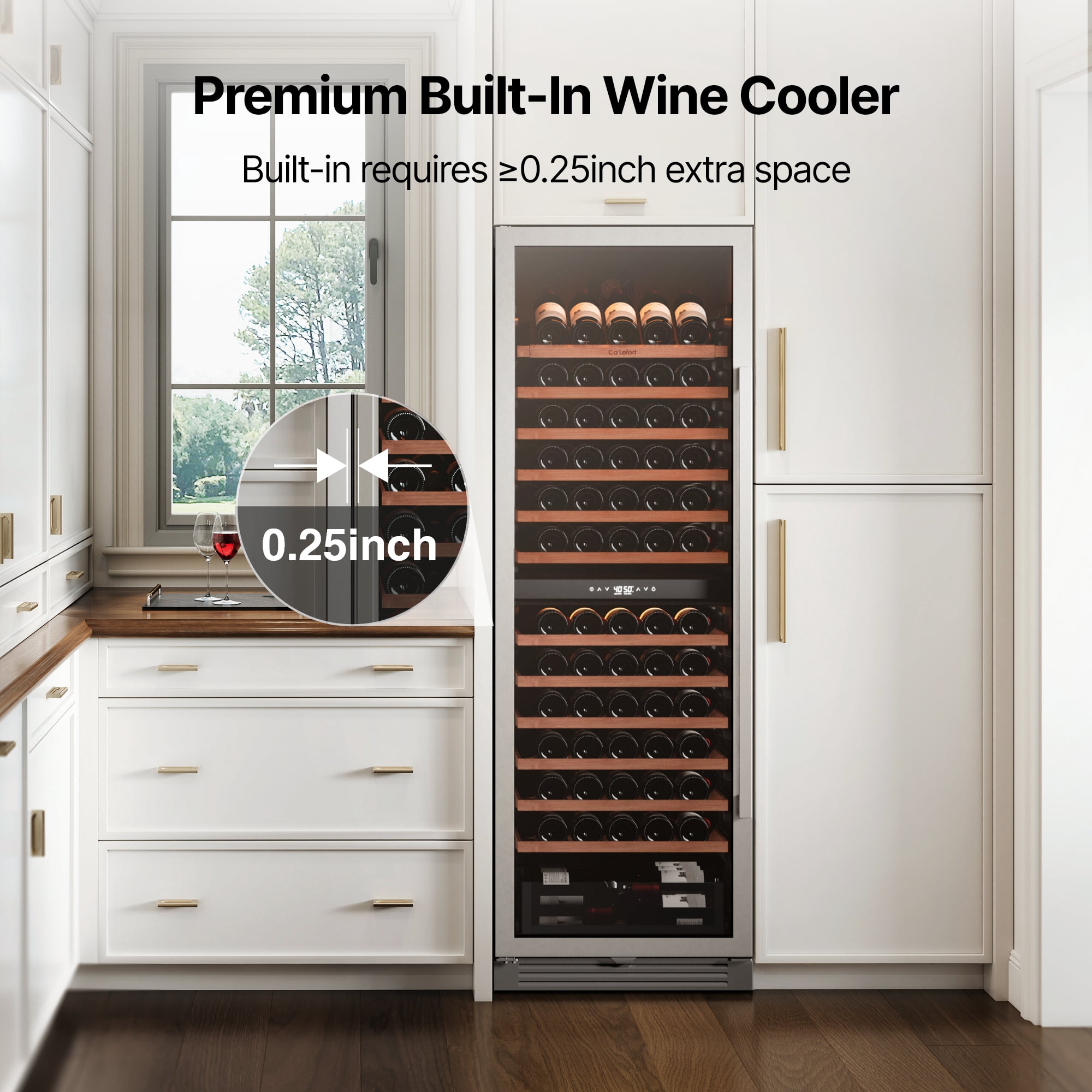 Ca'Lefort Wine Refrigerator, 24 inch 155 Bottle Dual Zone Fridge with Inverter Compressor Freestanding/Built-In Wine Cooler for Home, Bar & Office